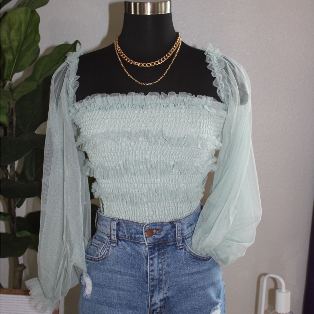 Chic Light Green Off-Shoulder Blouse